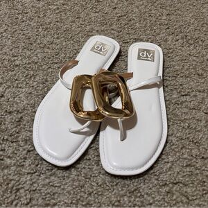 DV by Dolce Vita White Sandals with Gold Accents